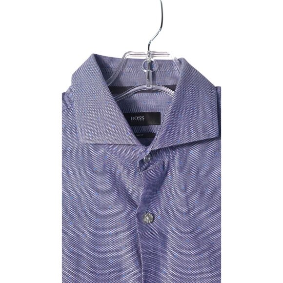 Hugo Boss Men’s Slim Blue Polka-Dot Long-Sleeve Button Shirt 39/15.5 Mesh - Picture 3 of 6